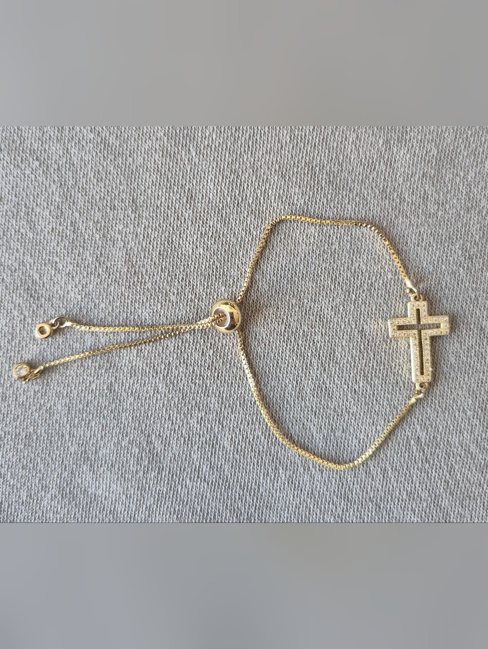 Dainty Gold Cross Slider Bracelet for Women